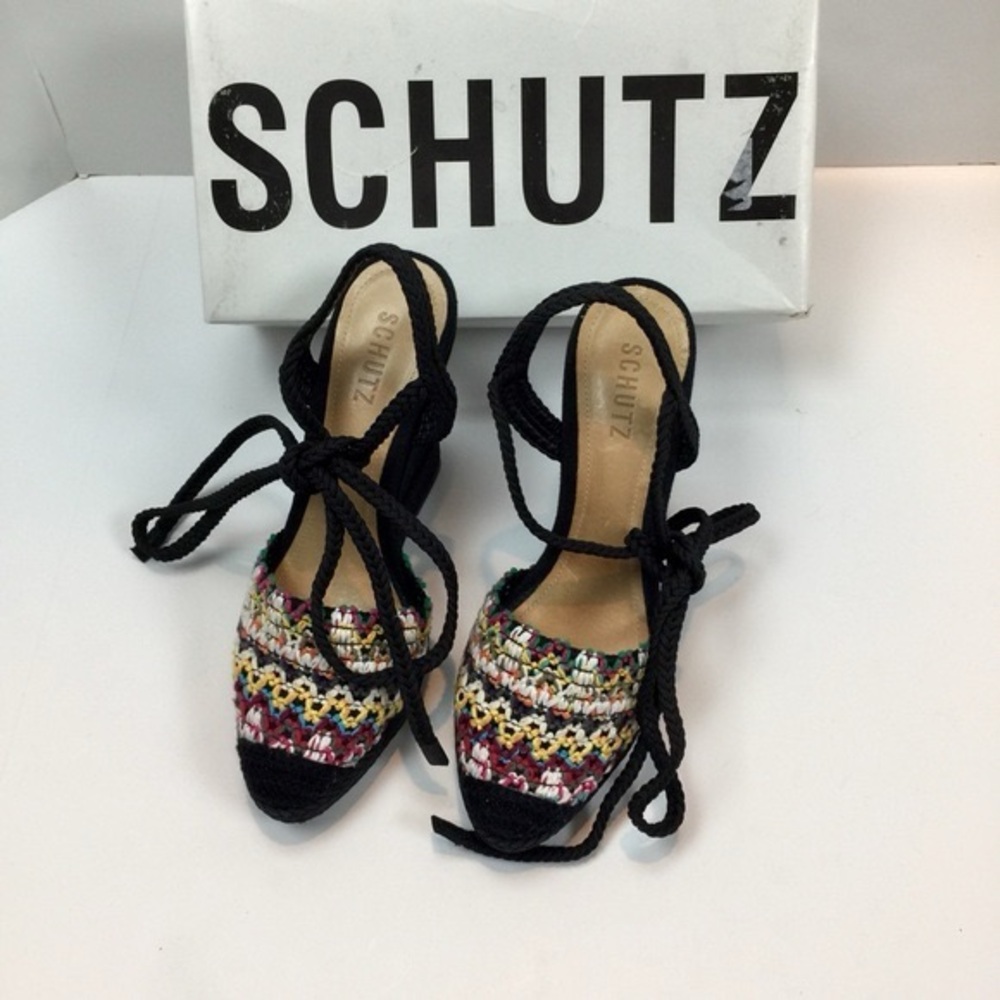 Schutz Black & Multicolor  Wedge New With Tags & Box. Size 8
